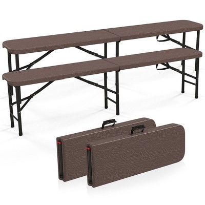 Tangkula 2PCS 6 ft Plastic Folding Bench Portable Fold-in-Half Seat w/ 1320 LBS Capacity Coffee
