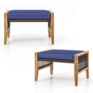 Tangkula 2PCS Acacia Wood Outdoor Patio Ottoman Footstool w/ Removable Cushion - 1 of 4