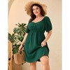 Women's Plus Size Short Puff Sleeve A Line Babydoll Cut Mini Boho Dresses Summer Dress - 2 of 4