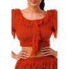 Slickblue Women's Fringe Crop Top and Knit Pants Set - Dance Outfit in Rust, Royal Blue, or Black, Size S-L - 4 of 4