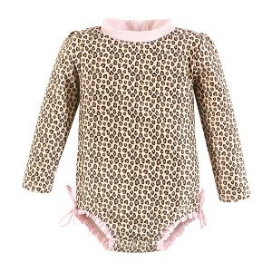 Hudson Baby Girls Rashguard Baby Swimsuit, Leopard - 1 of 2