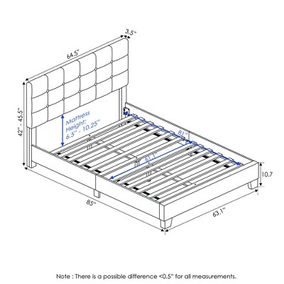 Queen Glacier Linen Upholstered Tufted Platform Bed Frame