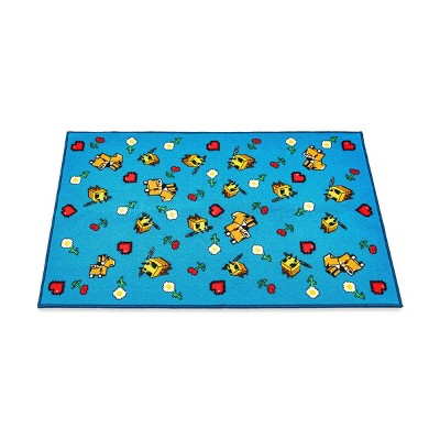 Minecraft Bee Fox Icon Area Rug Blue