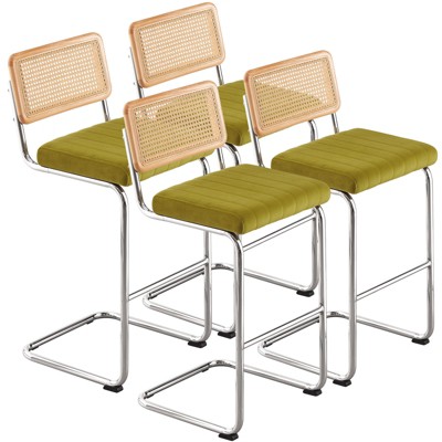 Bekrvio Bar Stools Set of 2/3/4, 26”/30" Barstool with Rattan Back, Velvet-Upholstered & Chrome Frame,Mid Century Modern Kitchen Stool for Island