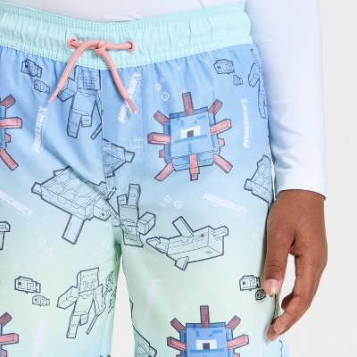 Minecraft Boys' Minecraft Aqua Mobs Swim Trunks - Blue L — фото 3