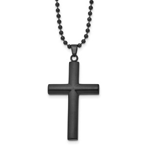 Black Bow Jewelry Men's Black Plated Stainless Steel Brushed Domed Cross Necklace, 24 In - 1 of 4