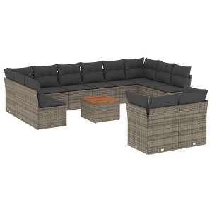 vidaXL Patio Sofa Set with Cushions Outdoor Furniture 13 Piece Poly Rattan - Gray - 1 of 4