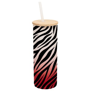 Elanze Designs Zebra Animal Print Wrap-Around Design 25 Ounce Frosted Gradient Glass On-The-Go Coffee Travel Skinny Tumbler Mug Cup, Bamboo Lid and - 1 of 1