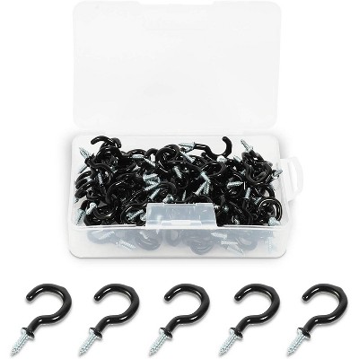 Okuna Outpost 100 Pack Vinyl Coated Screw Eye Hooks, Cup Hook, Black, 1.5"