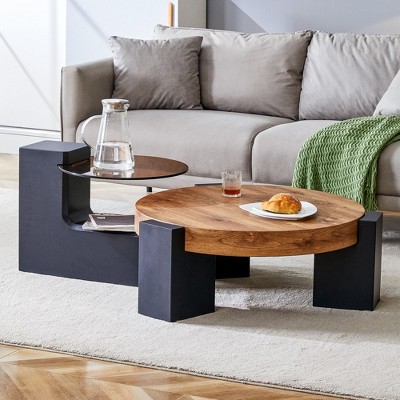 NicBex Stylish Detachable Double-Decker Marble Round Coffee Table,Large center Table with a Glass Top Side Table for Living Room,Bedroom