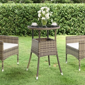 vidaXL Patio Table 23.6 in.x29.5 in. Tempered Glass and Poly Rattan Gray - 1 of 4