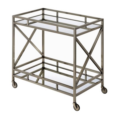 Open Metal Frame 2 Tier Mirrored Serving Cart Gold/Silver - Benzara