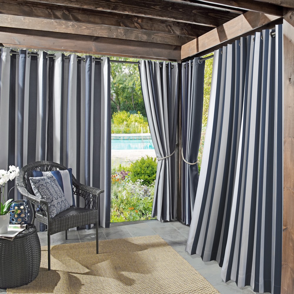 Photos - Curtains & Drapes 108"x54" Valencia Cabana Striped Indoor/Outdoor UV Protectant Grommet Top