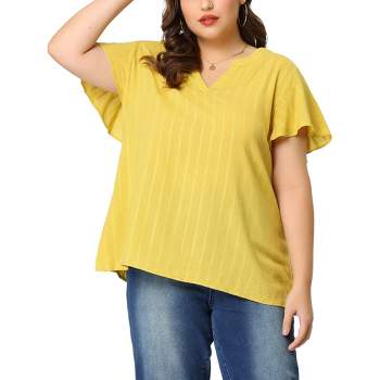 Agnes Orinda Women's Plus Size Casual Trendy V Neck Flare Sleeve Striped T-shirts