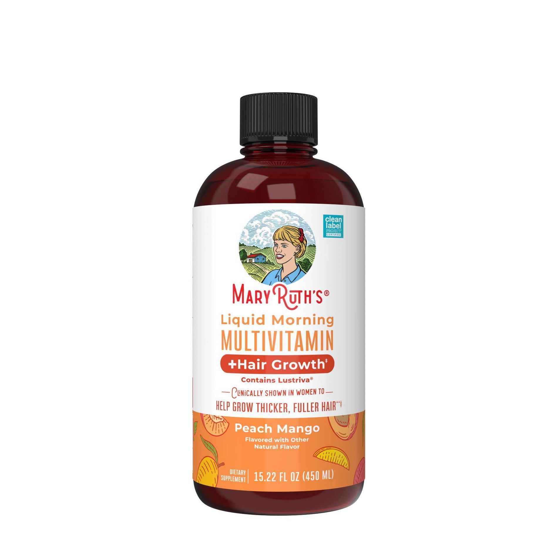 MaryRuth's Liquid Morning Vegan Multivitamin + Hair Growth - Peach Mango - 15.2oz
