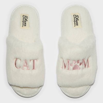 Women's dluxe by dearfoams Cat Mom Fur Slide Slippers - Ivory