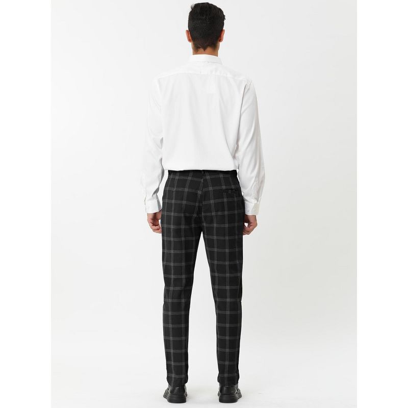 Lars Amadeus Men's Plaid Patterned Slim Fit Flat Front Business Dress Pants, 5 of 7