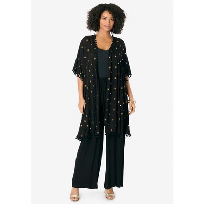 Roaman's Women's Plus Size Crochet-Detailed Duster