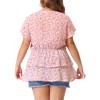 Agnes Orinda Women's Plus Size V Neck Short Sleeve Floral Print Tiered Peplum Blouses - 4 of 4