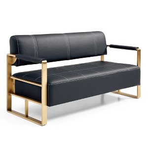 57.9" W Loveseat Sofa, 2 Seat Couch With Metal Armrests, Wide Thick Backrest, High-density Foam Seat Padded, Accent Love Seats, Black - 1 of 4