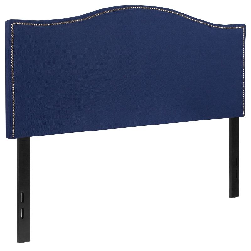 Emma and Oliver Upholstered Full Size Headboard with Nailtrim in Navy Fabric, 4 of 6