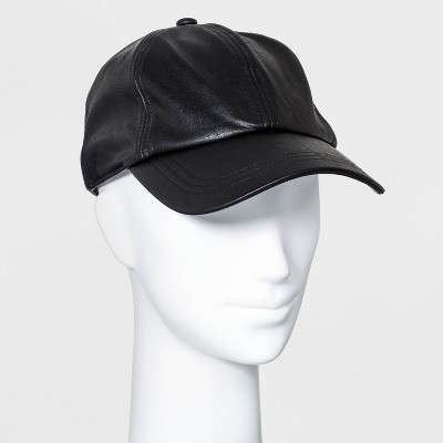 Women's Faux Leather Baseball Hat - A New Day™ Black