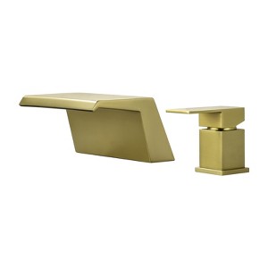 Cobbe Brushed Gold Single Handle 2-Hole Bathroom Sink Faucet with Wide Waterfall Spout and Wet Pipe - 1 of 4