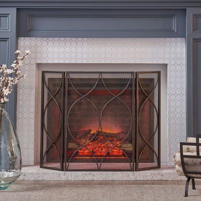CENGHU Modern 3-Panel Steel Mesh Fireplace Screen Decor Cover Child Baby Pets Safty Fire Folded Doors,classic 3