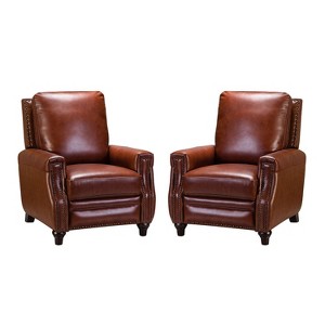 Set of 2 Theresa Modern Upholstery Genuine Leather Recliner with Nailhead Trim for Living Room and Bedroom| ART OF LIVING DESIGNS - 1 of 4