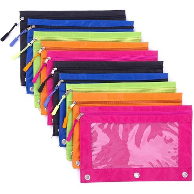 Paaaawaters Binder Pencil Pouches, Pencil Pouch for 3 Ring Binder, Clear Window Zipper Pencil Case Bluk 10 Pack 5 Colors