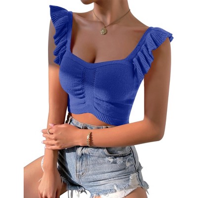 Womens Knit Tube Tops Cap Sleeve Sweet Heart Neckline Sweater Tops Ribbed Sweater Tops