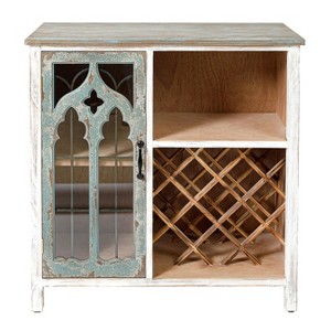 LuxenHome Distressed White and Gray Wood 1-Door Storage Wine Cabinet - 1 of 4