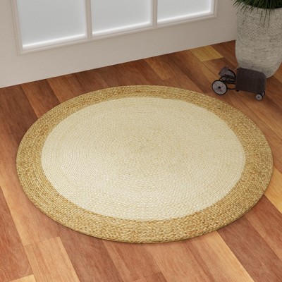 Maxax Jute Hand Braided Zigzag Stitch Natural Fibers Farmhouse Style Area Rug For Dining Room Living Room Kitchen, Off White/Natural