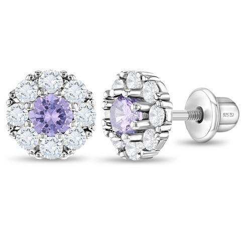 Girls' Cz Encircling Solitaire Screw Back Sterling Silver Earrings ...
