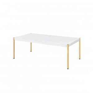 Royal Hampton Coffee Table with Metal Tube Legs, White and Gold - 1 of 4