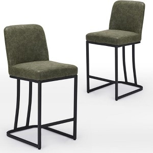 Infurnic Accent Chairs, Modern Upholstered Chairs Set with Sturdy Legs, Comfortable High Stool for Kitchen and Dining Room, Green, 15.5"*17.5"*35" - 1 of 4