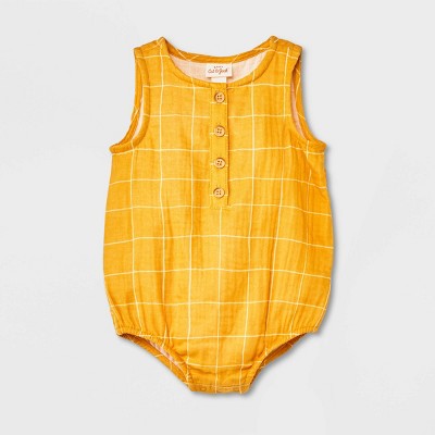 Image of Baby Sun Gauze Tank Henley Romper - Cat & Jack™ Yellow 0-3M