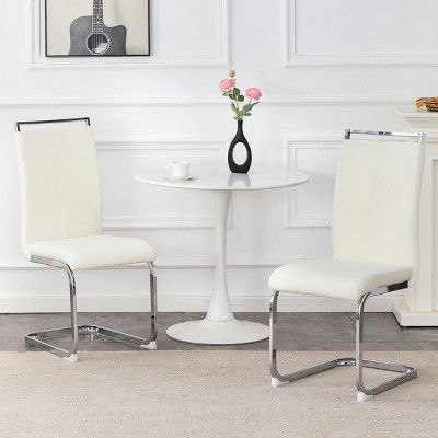 Retro Style Suede Fabric Dining Chairs Set of 2 with Sturdy Metal Legs and Arc Backrest for Dining Spaces – Maison Boucle