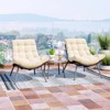 Costway 3 PCS Patio Furniture Set with Cushioned Papasan Chairs Tempered Glass Coffee Table Gray/Brown - 4 of 4