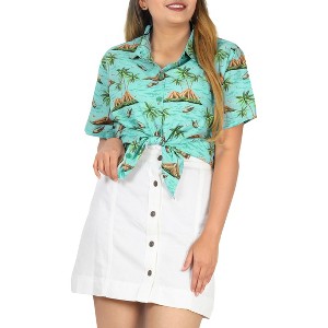 HAPPY BAY Hawaiian Shirts Womens Summer Shirt Summer Blouses Beach Party Short Sleeve Tops Tropical Vacation Button Up Shirts - 1 of 4