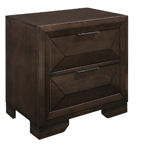 Vynxaria 1pc Contemporary 2-Drawer Nightstand, Warm Espresso Finish, Raised Panel Front, Birch Veneer/Wood/Engineered Wood, Dark Bronze Pulls - 1 of 4