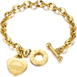 Women's heart-shaped pendant bracelet, made of stainless steel, 18K gold plated, a gift for mother. - 1 of 4