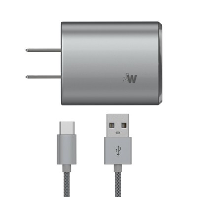 Photo 1 of Just Wireless 3.4A/17W 2-Port USB-C/USB-A Home Charger with 6ft Mesh Type-C to USB-A Cable - Gray