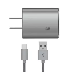 Just Wireless 3.4A/17W 2-Port USB-C/USB-A Home Charger with 6' Mesh Type-C to USB-A Cable - Gray