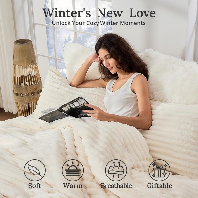 Der Rose BALHAM TRADE-Fluffy Queen 3 Pieces Comforter Set Super Soft Fuzz for Winter Warm Fleece Bedding Pink-Queen 90"x90" — фото 3