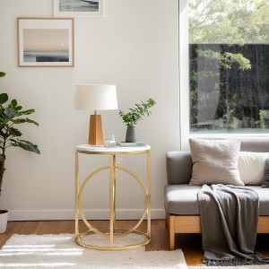 Hommoo Round End Table, Modern Sofa Side Table with Faux Marble Top White & Gold - 1 of 4