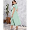 Plus Size Shirt Dress Women Summer Short Sleeve Maxi Dress with Belt Side Slit - 3 of 4