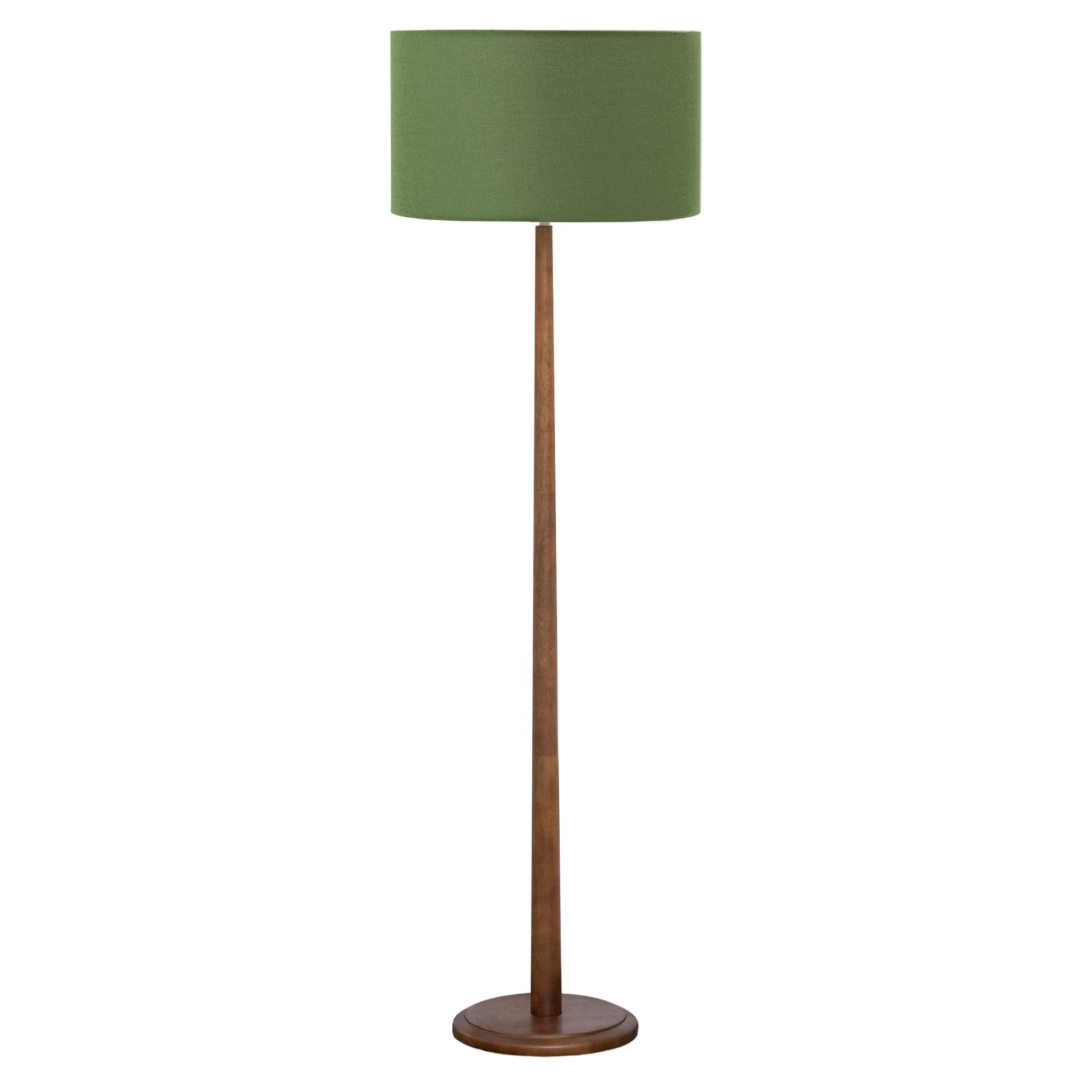 61" Walnut Wood Standing Floor Lamp with Linen Drum Shade, Modern Accent Light for Living Room, Bedroom, Hallway & Study,Foot Step ON/OFF Switch