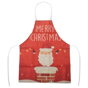 Unique Bargains Christmas Aprons Christmas Celebration in English Santa Claus Linen Red Beige Yellow 21.65"x26.77" 1 Pcs - 1 of 4