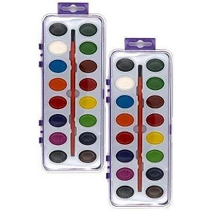 Emraw Assorted 16 Ct Color Washable Paint Easy Take-Off Semi Moist Watercolors with Brush Art Craft Tool - for School & Home (Pack of 2) - 1 of 4